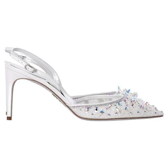 Pre Loved Rene Caovilla Vintage Crystal Embellished Slingback Heels Women white - Picture 5 of 8